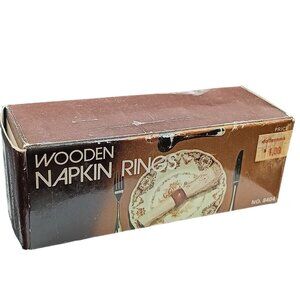 Vintage Wooden Napkin Rings In Original Box